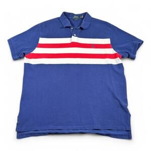 Ralph Lauren Polo Shirt Adult EXTRA LARGE Blue Red White Custom Fit Preppy